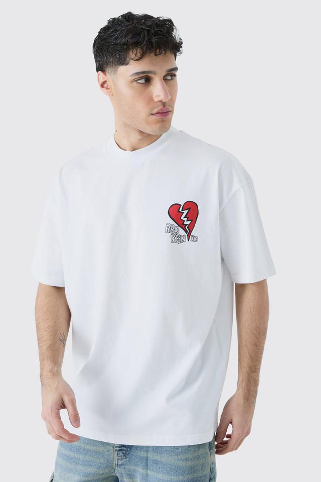 Oversized Broken Hearts T-shirt | boohooMAN USA Product Image