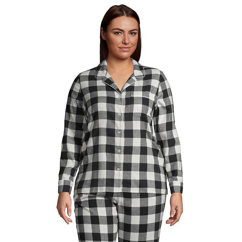 Plus Size Lands End Long Sleeve Flannel Pajama Top, Womens Med Red Product Image