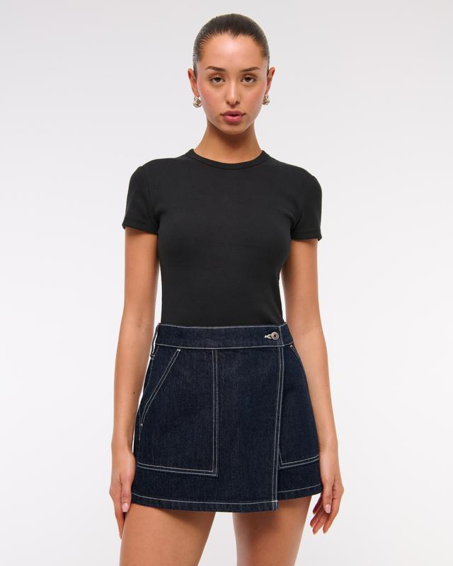 Mid Rise Denim Wrap Mini Skirt Product Image