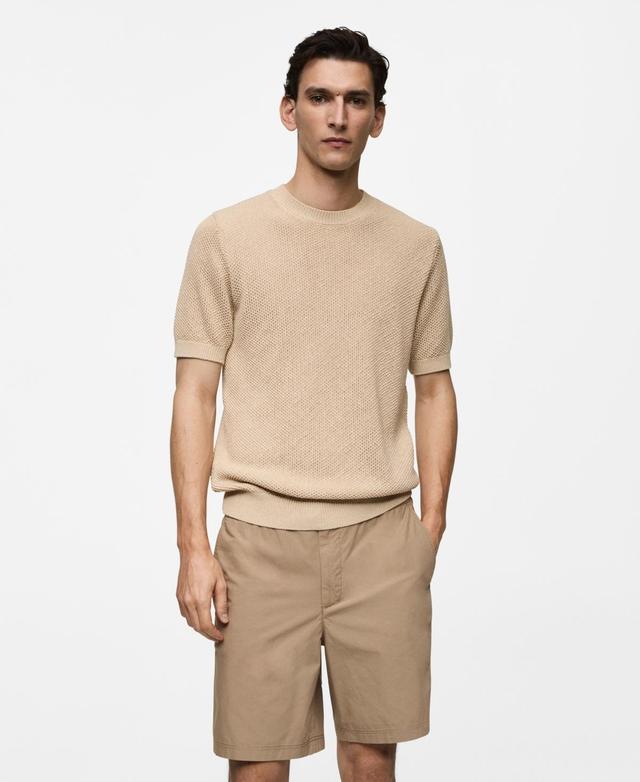 MANGO MAN - Structured cotton knit t-shirt beigeMen Product Image