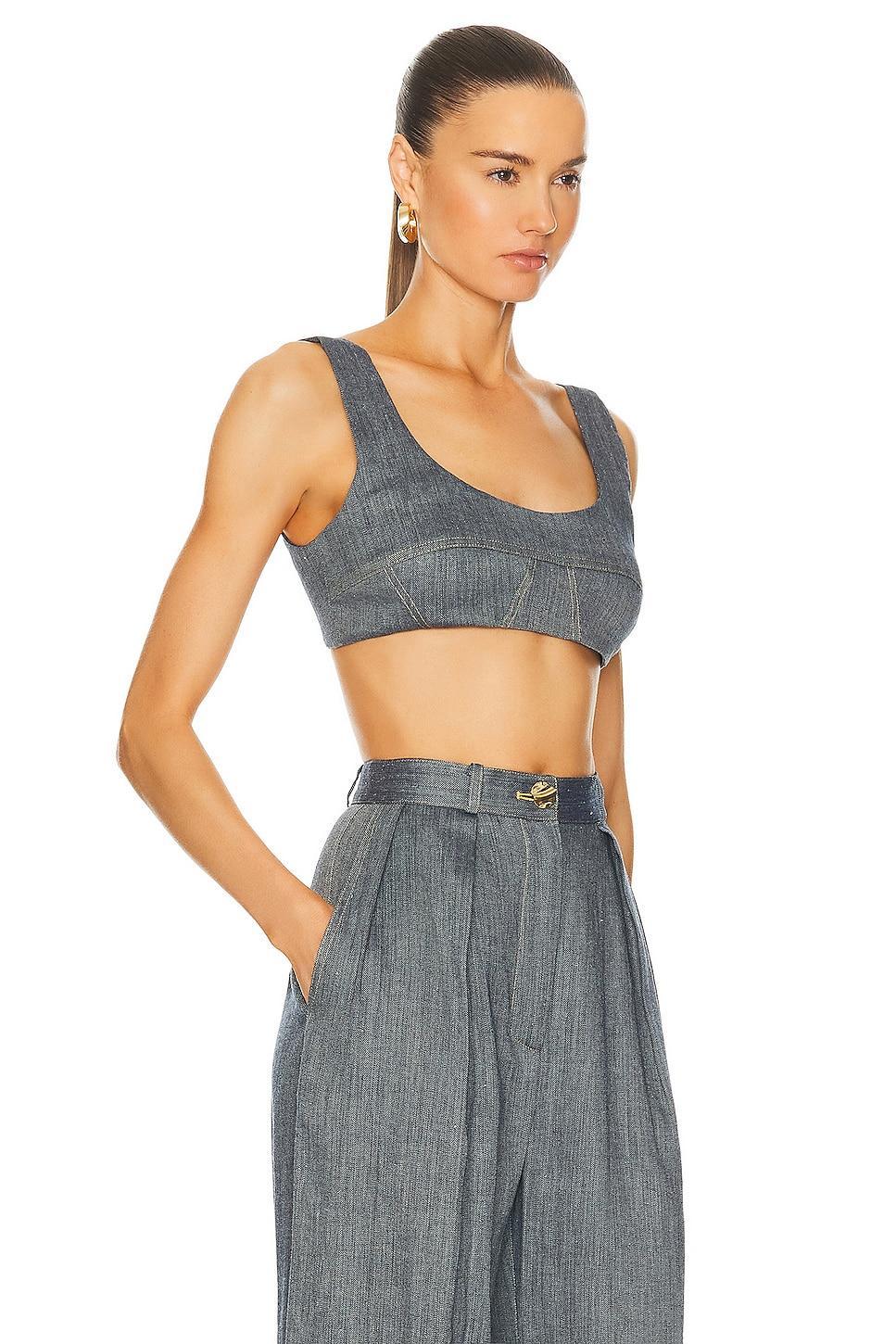 MATTHEW BRUCH Seamed Bra Top in Blue Product Image