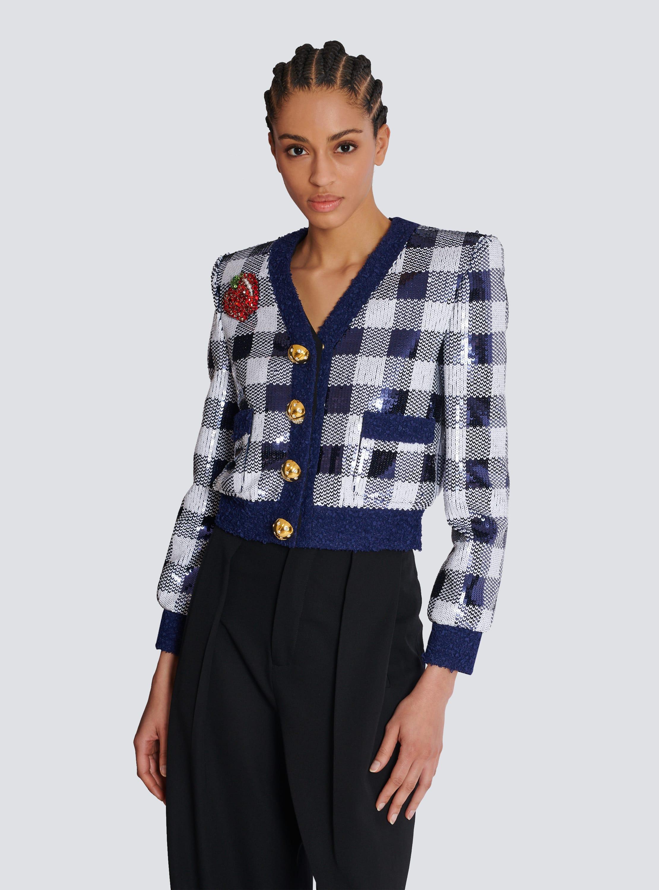 Cropped jacket in gingham sequins Product Image