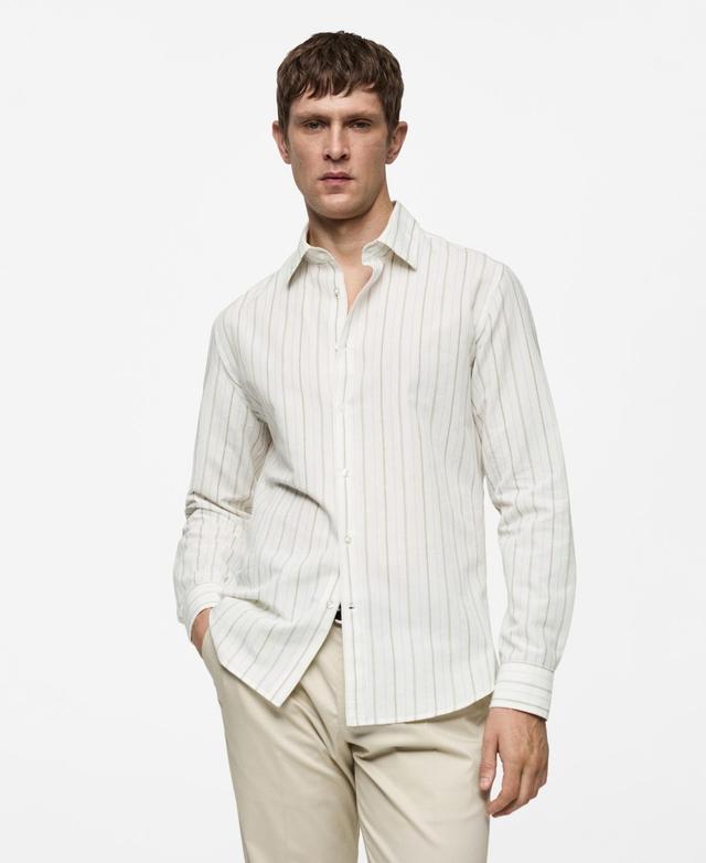 MANGO MAN - Regular-fit striped cotton-linen shirt khakiMen Product Image