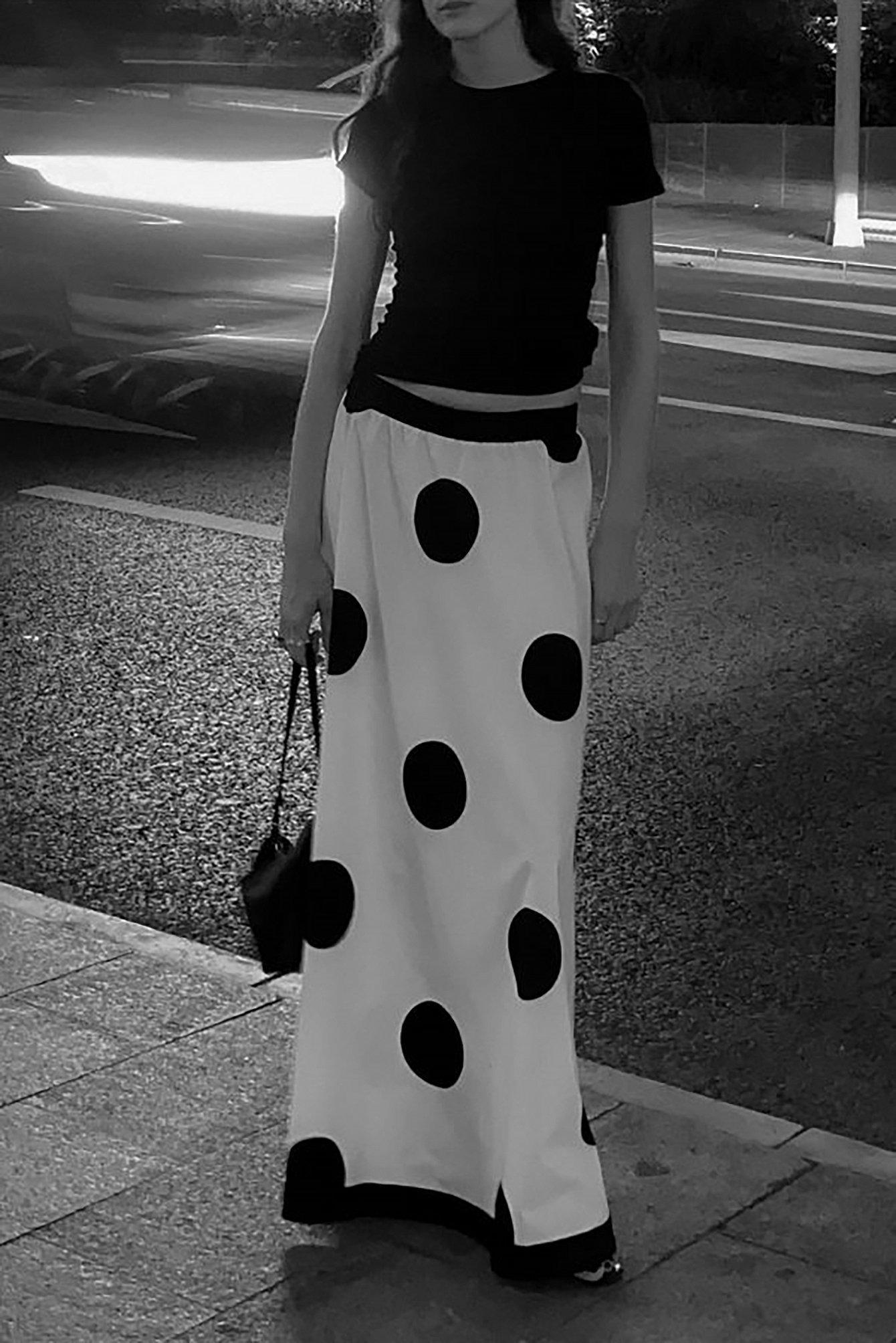 Big Dot Printed Elastic Waist Maxi Skirt Product Image