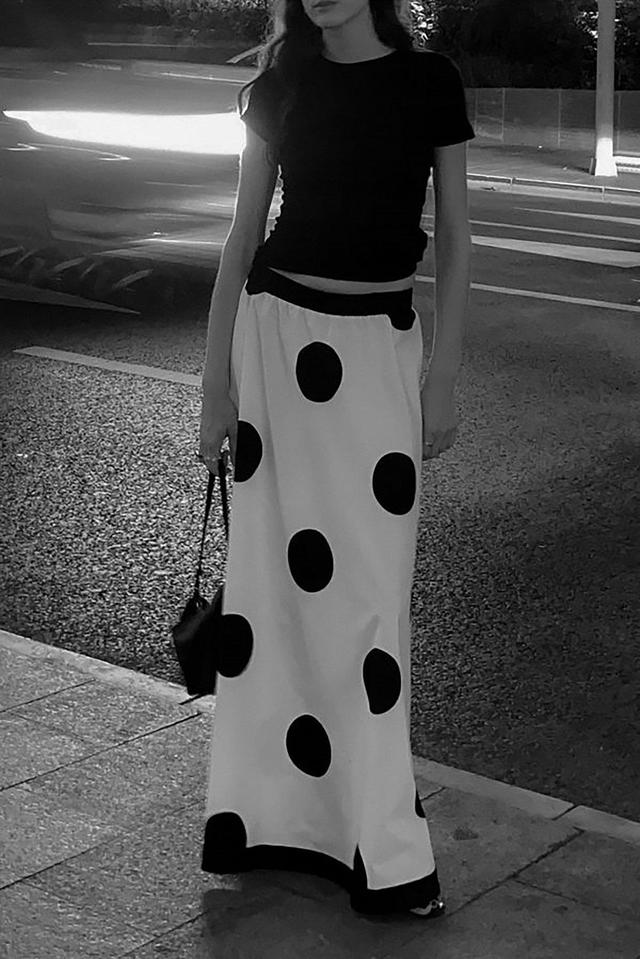 Big Dot Printed Elastic Waist Maxi Skirt Product Image