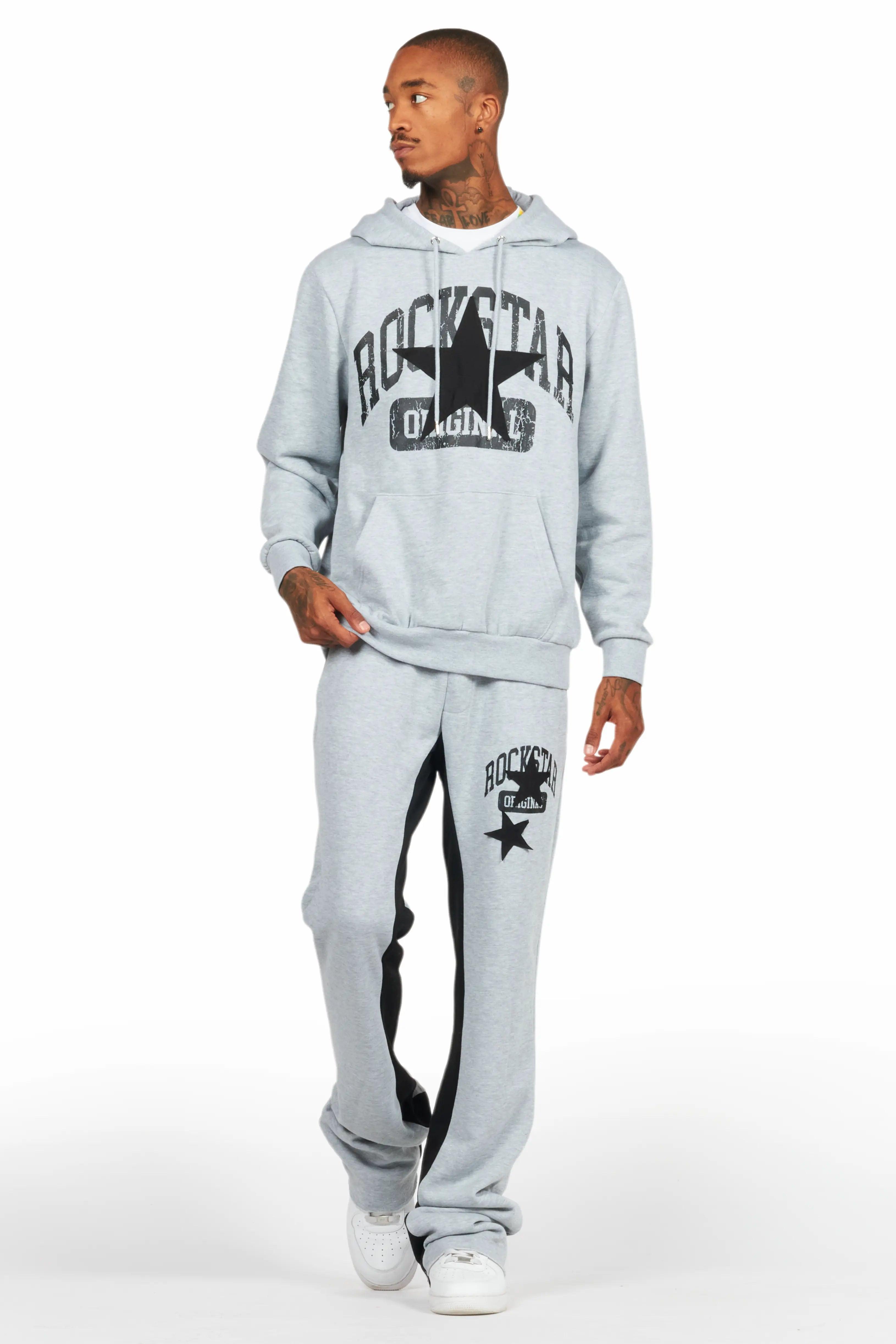 Mallor Heather Grey Baggy Stacked Hoodie Track Set Male Product Image