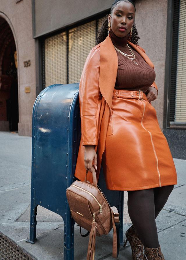 Plus Size Faux Leather Cargo Skirt Ashley Stewart Product Image