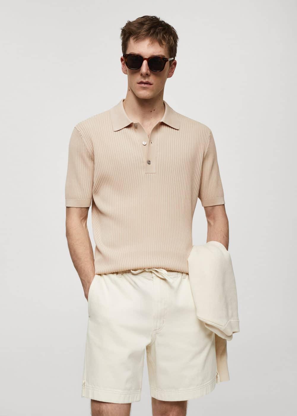 MANGO MAN - Knit cotton polo shirt beigeMen Product Image