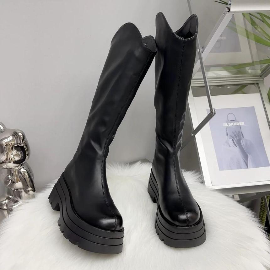 Faux Leather Platform Tall Boots Product Image