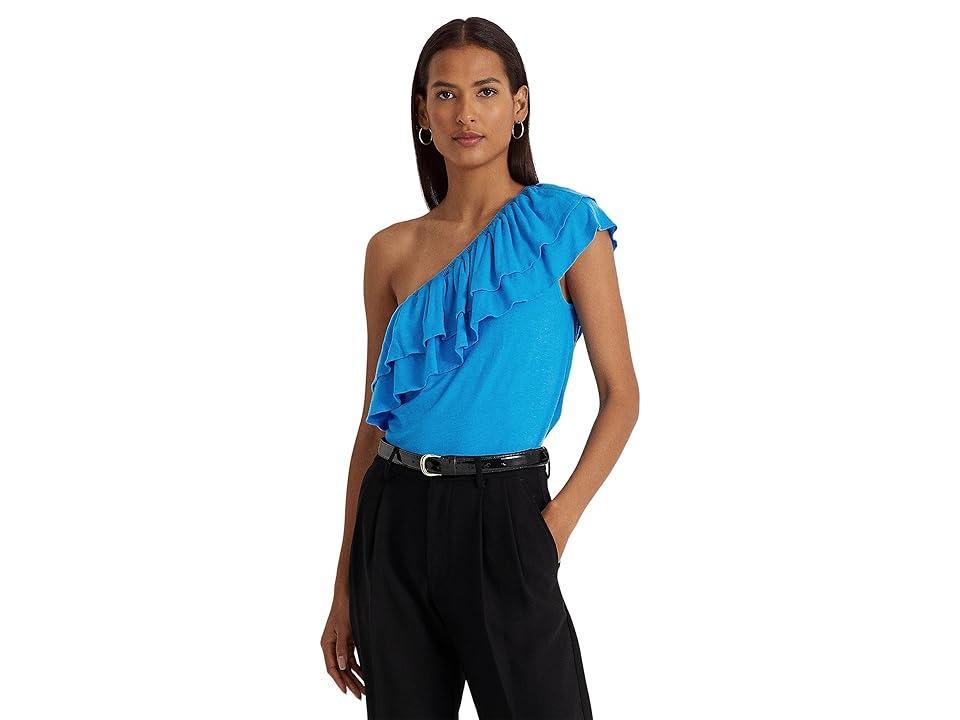 Lauren Ralph Lauren Jersey One Shoulder Top (Blaze Ocean) Women's Clothing product image