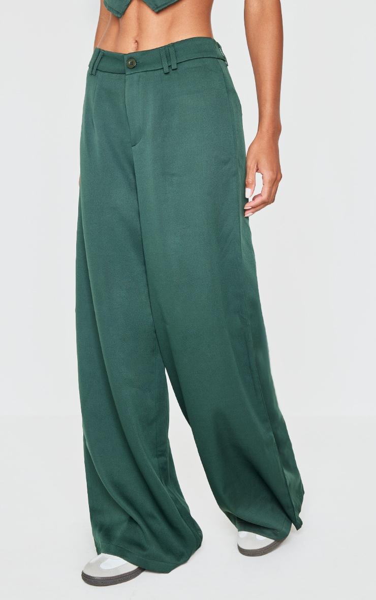 Dark Green Woven Double Belt Loop Suit Pants Product Image