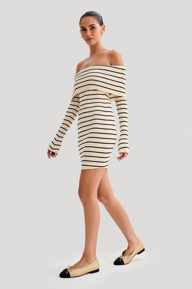 Dominica Off Shoulder Knit Mini Dress - Ivory Product Image