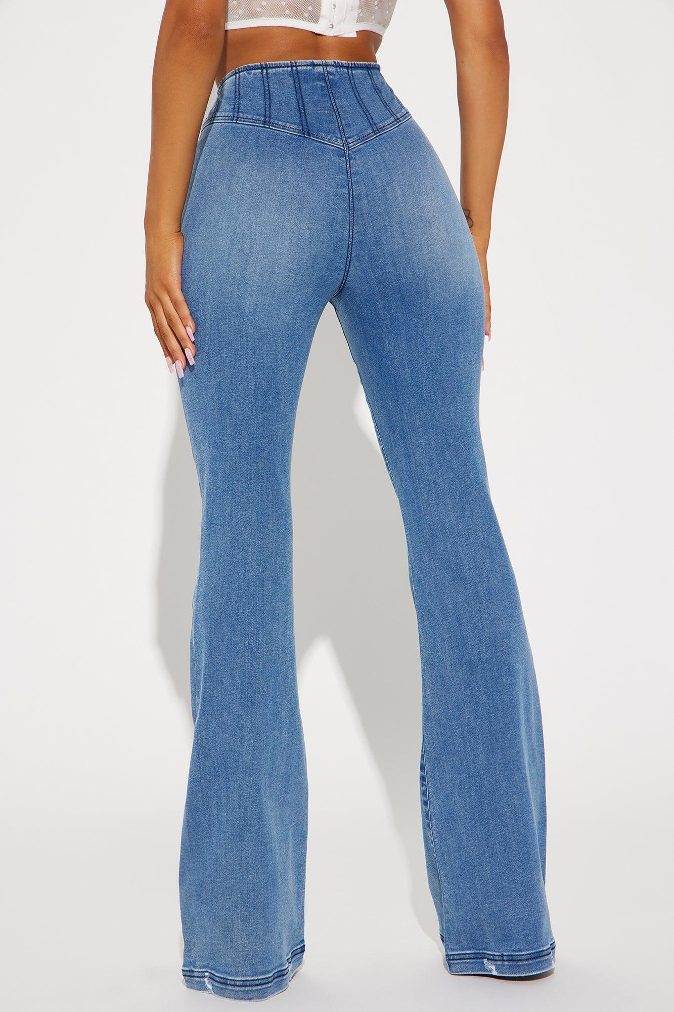 Going Over It Corset Waist Flare Jeans - Medium Wash Product Image