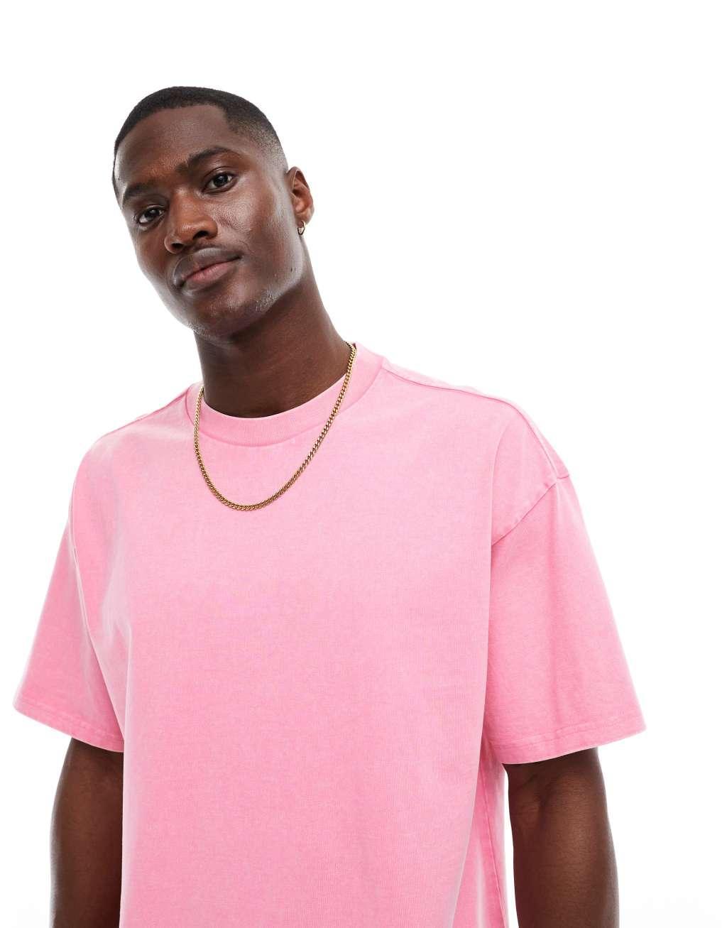 Weekday Great boxy fit T-shirt in washed pink Product Image