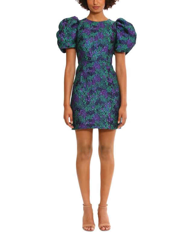 Donna Morgan Womens Jacquard Puff-Sleeve Mini Dress Product Image