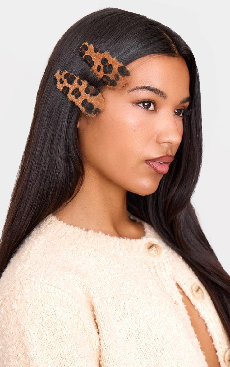 Leopard Faux Suede 2 Pack Hair Clips Product Image