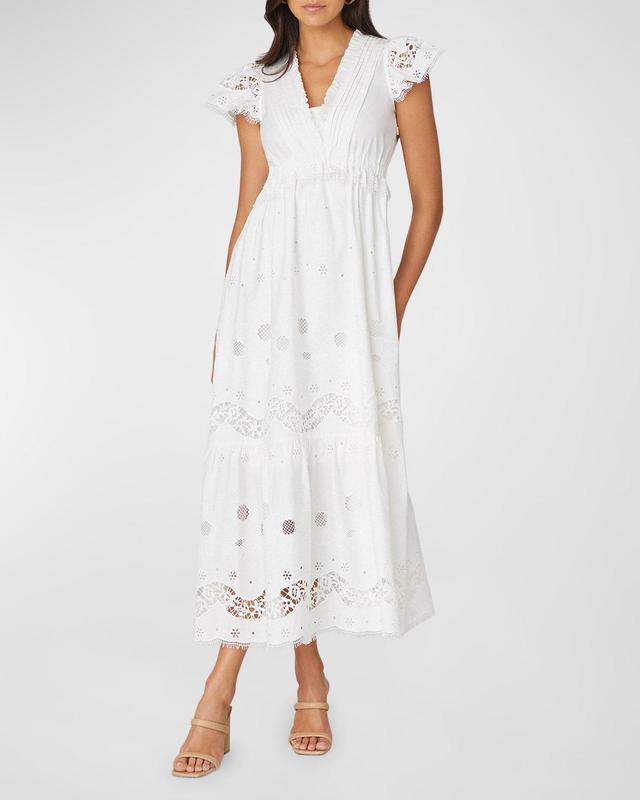 Varah Broderie Anglaise Flutter-Sleeve Midi Dress Product Image