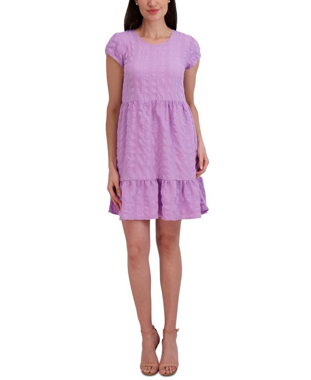 Sandra Darren Womens Textured Cap-Sleeve Baby Doll Dress Product Image