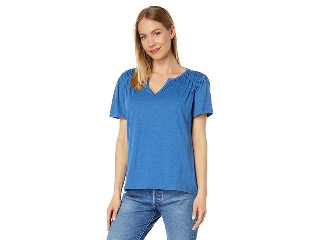 L.L.Bean Organic Cotton Smocked Notch Neck Tee Short Sleeve (Rustic ) Women's Sweater Product Image