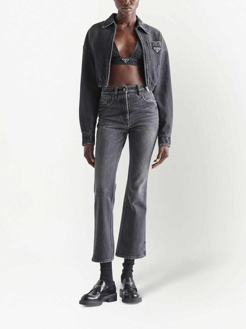 Washed Denim Cropped Jacket In Black Product Image