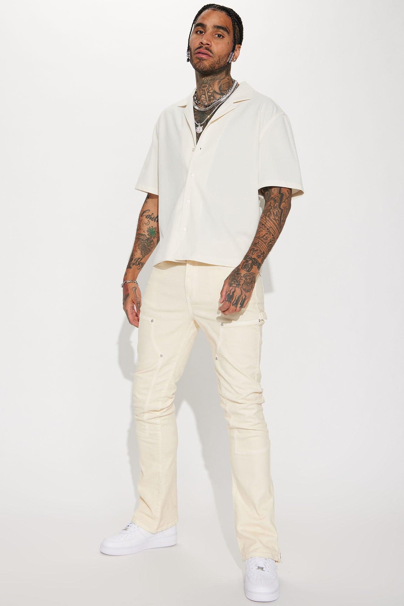 Tread Lightly Textured Short Sleeve Button Up - Cream Product Image