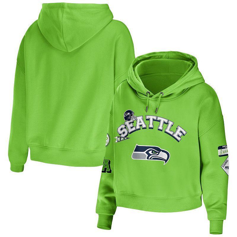 Womens WEAR by Erin Andrews Neon Seattle Seahawks Modest Cropped Pullover Hoodie Product Image