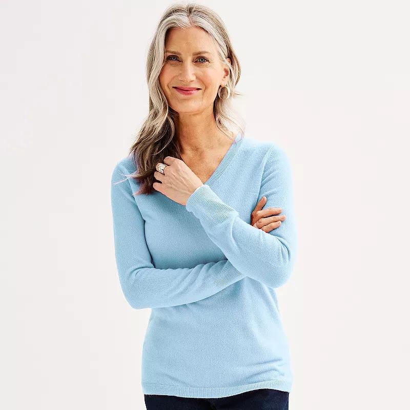 Petite Croft & Barrow The Extra Soft V-Neck Sweater, Womens Blue Product Image