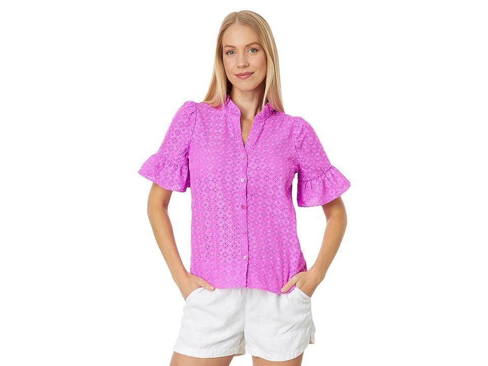 Lilly Pulitzer Calynn Eyelet Button-Down (Wild Fuchsia Ditsy Diamond Poly Eyelet) Women's Clothing Product Image