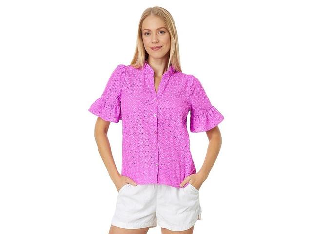 Lilly Pulitzer Calynn Eyelet Button-Down (Wild Fuchsia Ditsy Diamond Poly Eyelet) Women's Clothing Product Image