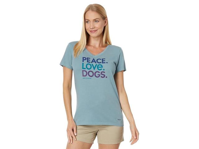 Life is Good Peace Love Dogs Short Sleeve Crusher Vee (Smoky ) Women's Clothing Product Image