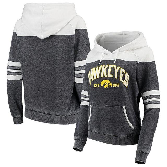 Womens Charcoal/White Iowa Hawkeyes Blitz Sleeve Striped Blocked Raglan Hoodie Product Image