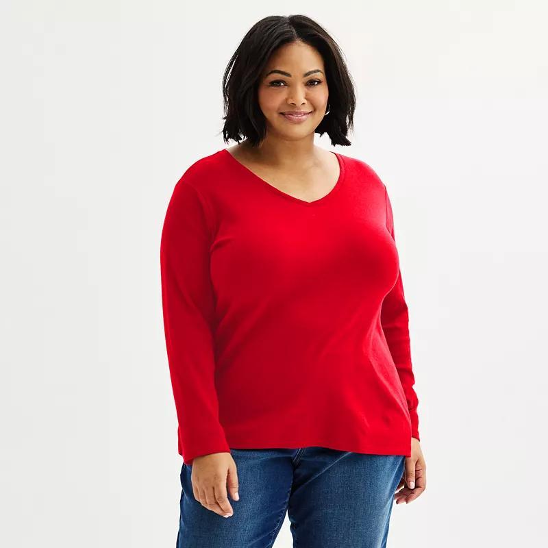 Plus Size Croft & Barrow Essential V-Neck Top, Womens Madeira Pink Product Image