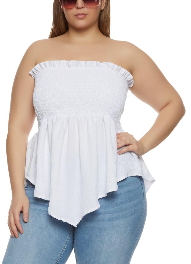 Womens Plus Size Hanky Hem Smocked Strapless Top Product Image