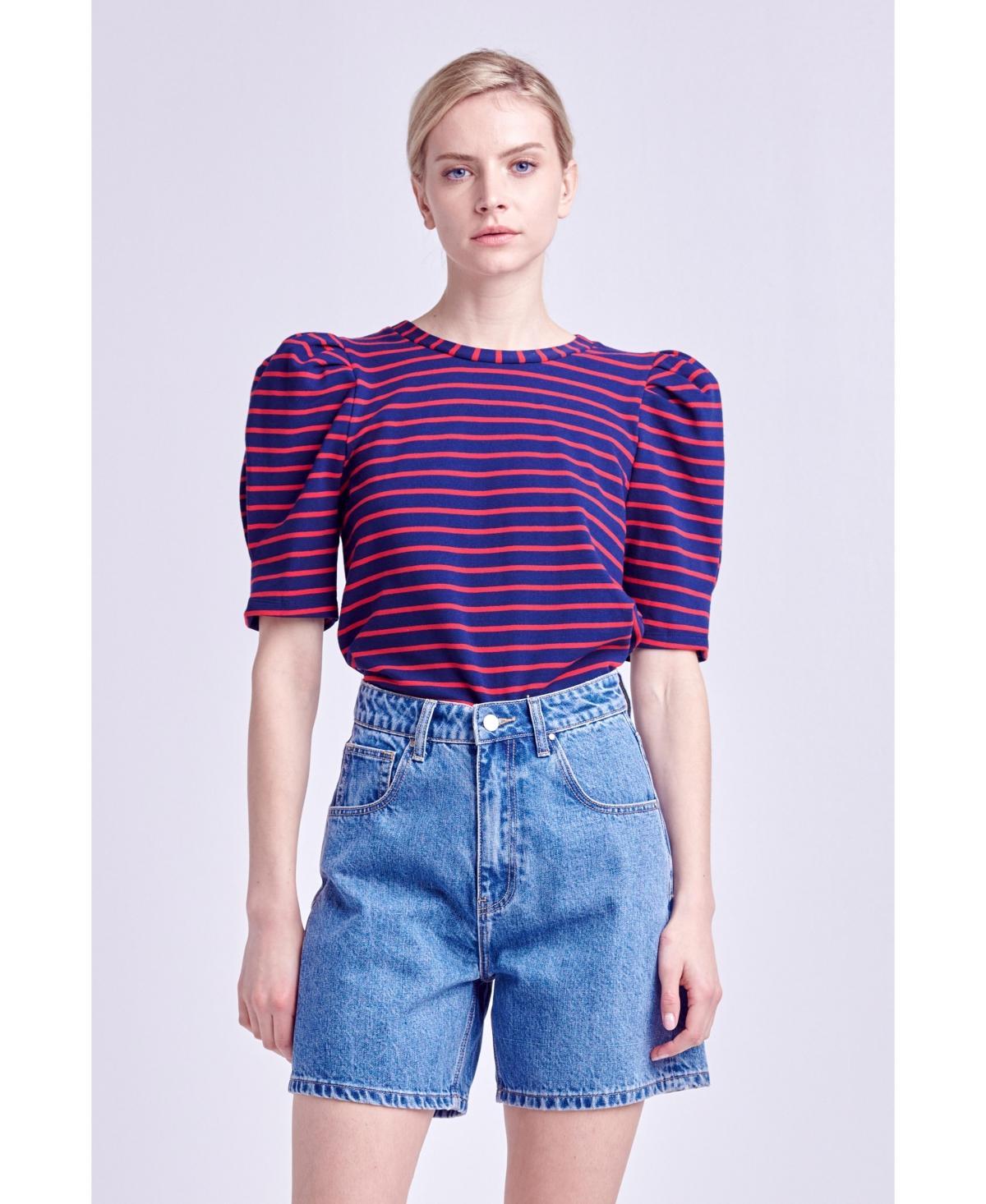 Womens Stripe Knit T-Shirt - Pink Product Image