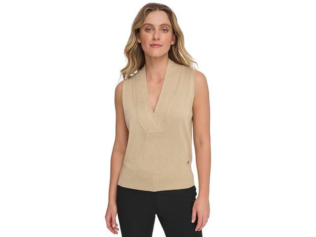 Tommy Hilfiger Sleeveless Sweater (Biscuit Heather/Gold) Women's Clothing Product Image