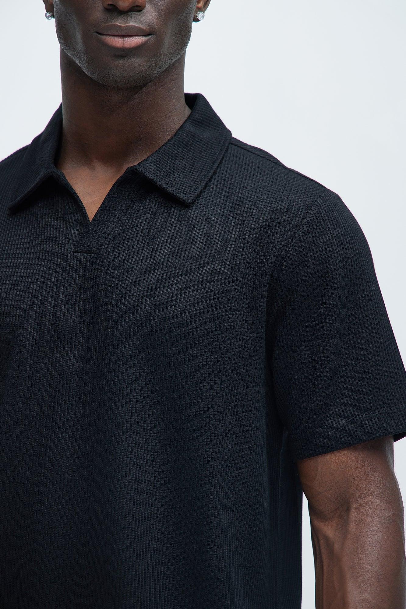 Kalel Textured Short Sleeve Polo - Black Product Image