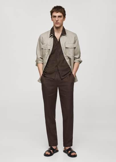 MANGO MAN - Slim-fit 100% linen pants chocolateMen Product Image