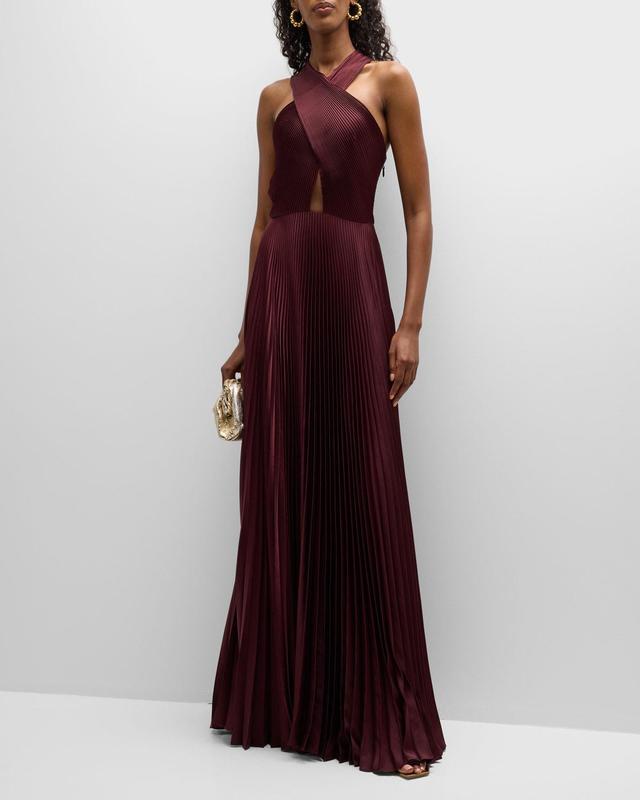 A. L.C. Athena Pleated Crossover Cutout Satin Maxi Dress Product Image