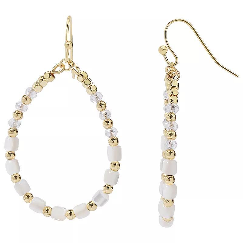 LC Lauren Conrad Gold Tone White Beaded Teardrop Earrings, Womens Product Image