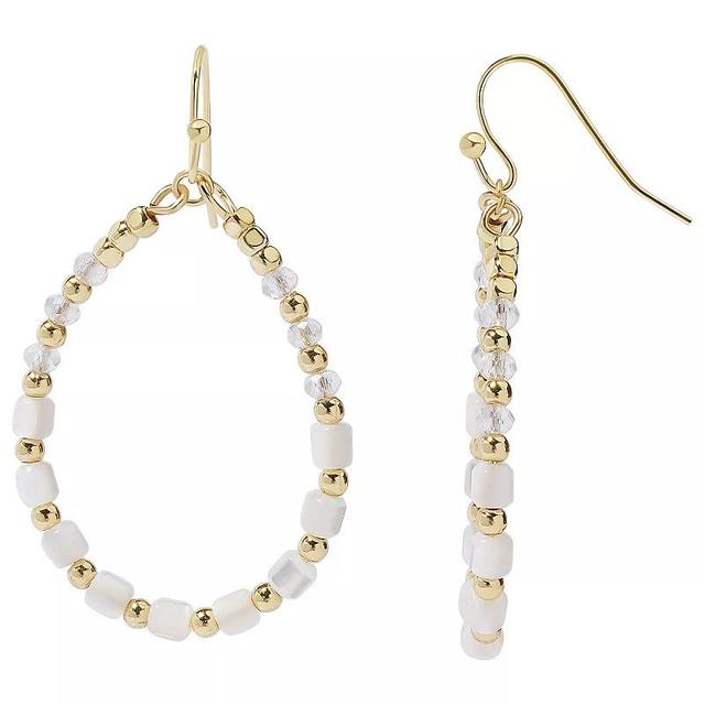 LC Lauren Conrad Gold Tone White Beaded Teardrop Earrings, Womens Product Image