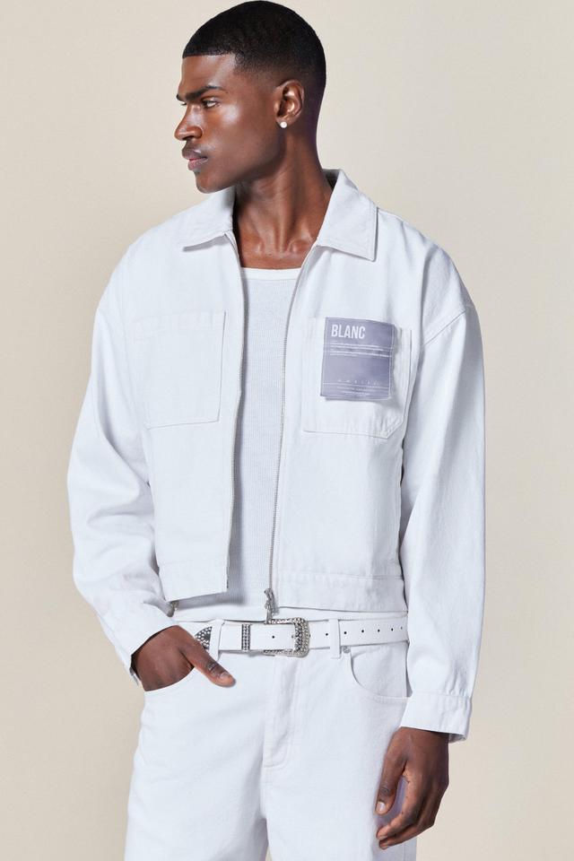 Boxy Fit Jean Jacket With Woven Label | boohooMAN USA Product Image