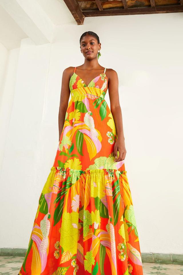 Red Neon Floral Maxi Dress Product Image