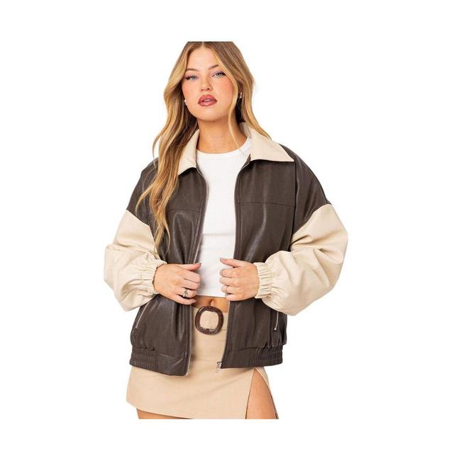 Womens Two tone faux leather bomber jacket Product Image