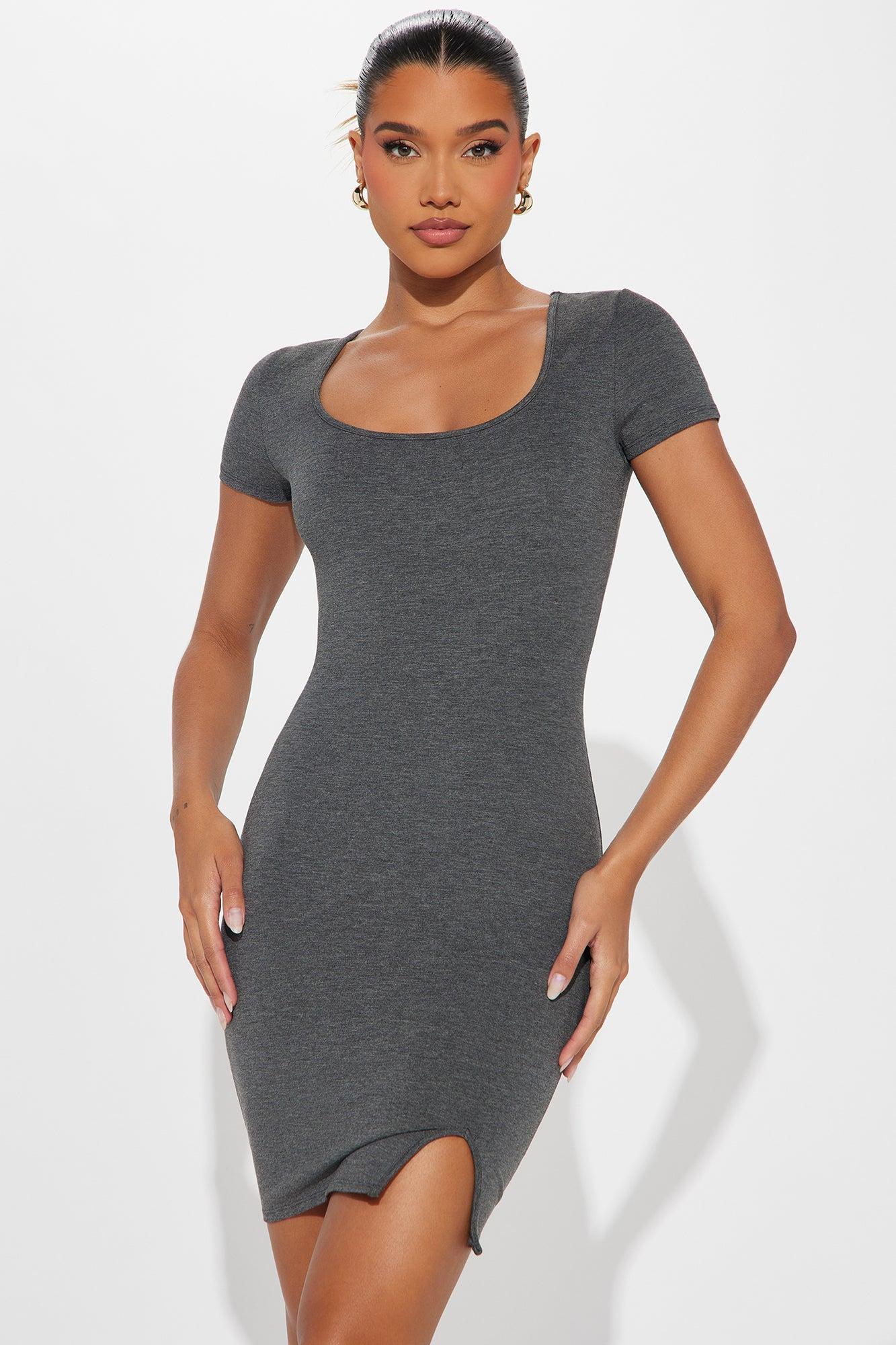 Stay True Scoop Neck Mini Dress - Charcoal Product Image