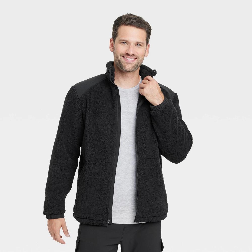 Mens High Pile Cozy Fleece Full Zip Sweatshirt - All In Motion Black M Product Image