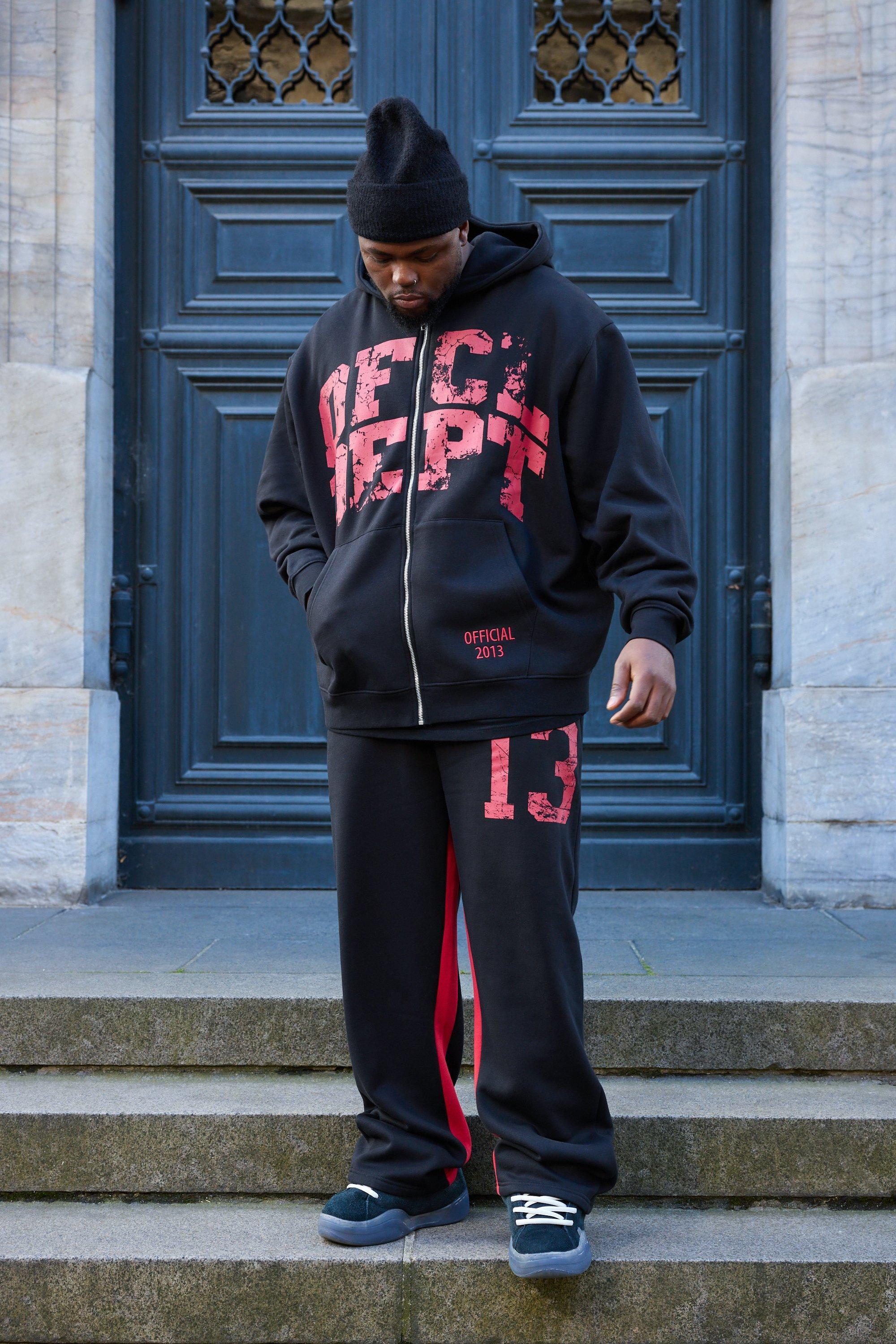 Plus Oversized Zip Through OFCL Gusset Hooded Tracksuit | boohooMAN USA Product Image