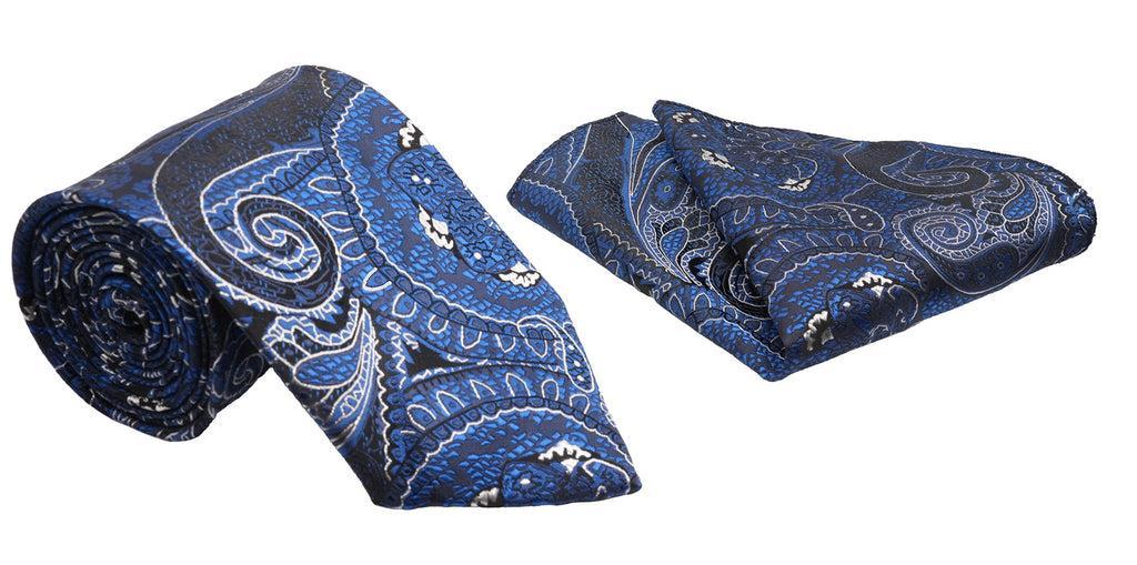 Blue Jacobean Pattern Men's Classic Tie and Pocket Square Set Product Image