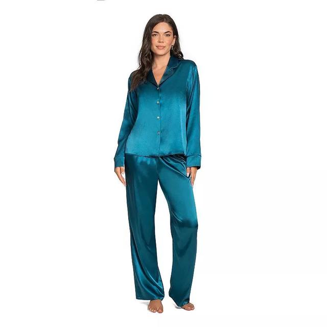 Womens Lilac+London Notch Collar Satin Pajama Top & Pajama Bottom Set Blue Product Image