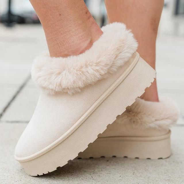 Rowe Light Beige Platform Fuzzy Slipper Product Image