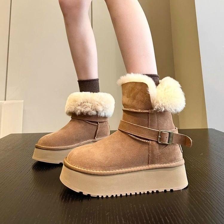 Platform Fleece-Lined Buckled Faux Suede Short Snow Boots product image